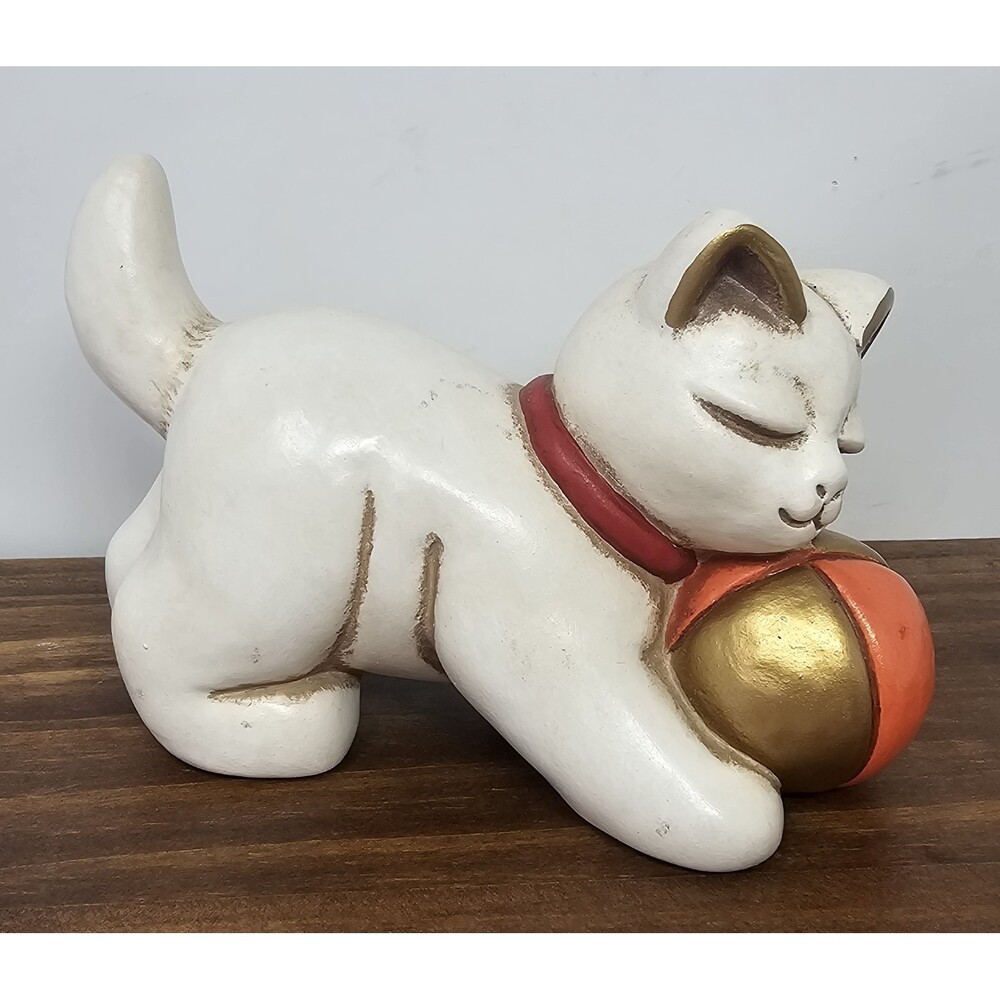 Vtg Thun Bolzano Italian Sleeping Cat With Ball Figurine Ceramic Mid Century 5"